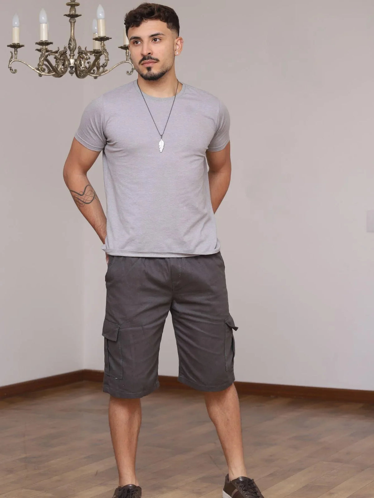 Bermuda Cargo Larga Masculina Streetwear 6 Bolsos
