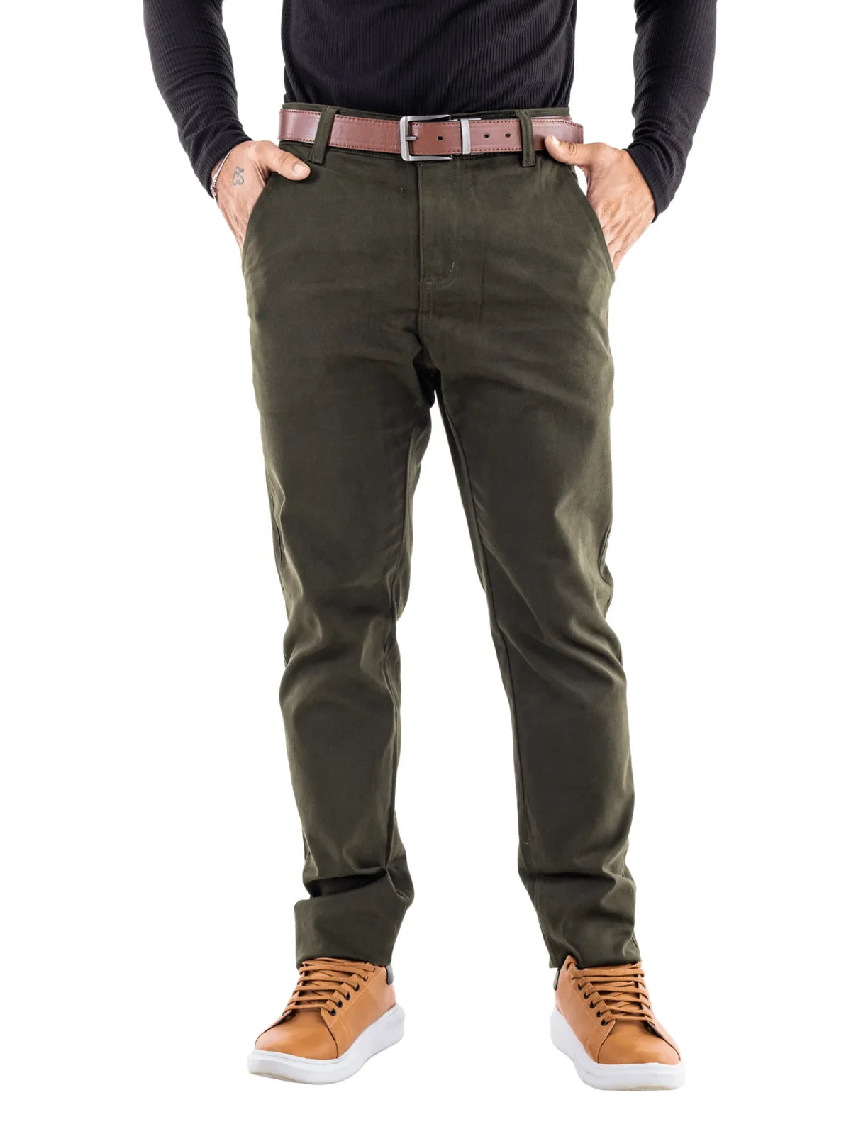 Calça masculina tipo alfaiataria sarja brim slim fit com elastano