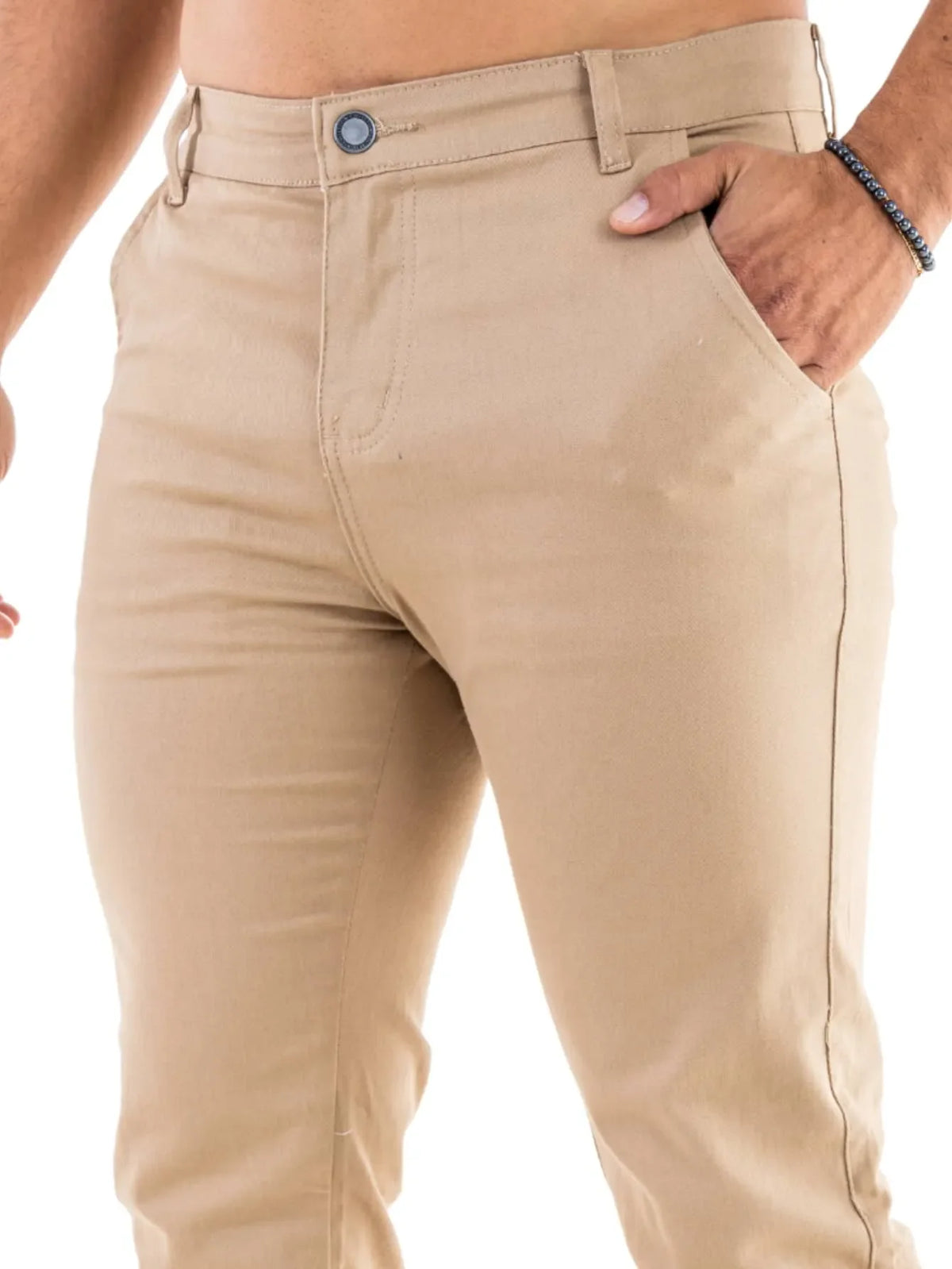 Calça masculina tipo alfaiataria sarja brim slim fit com elastano