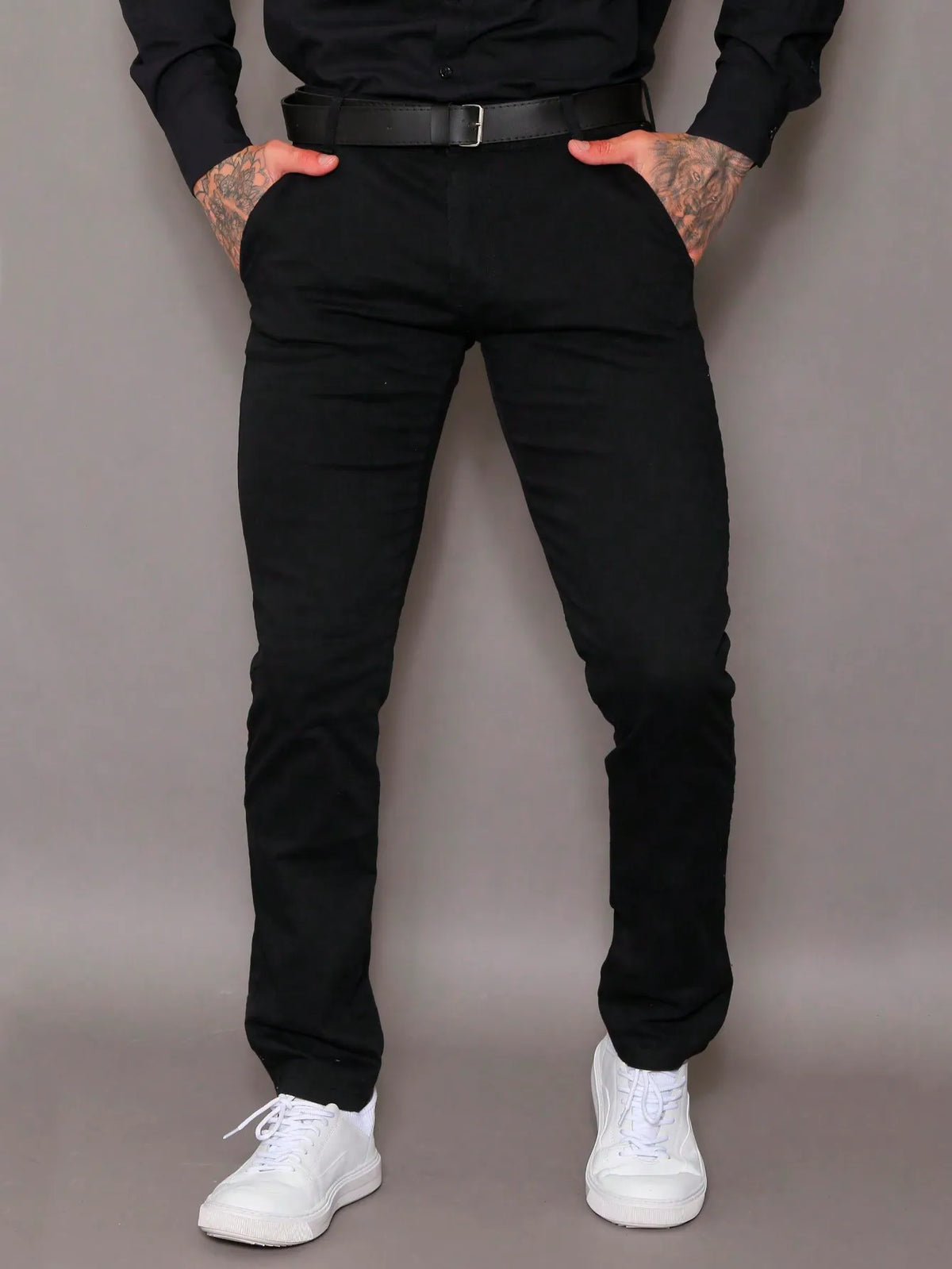 Calça de alfaiataria masculino sarja slim esporte fino com bolsos