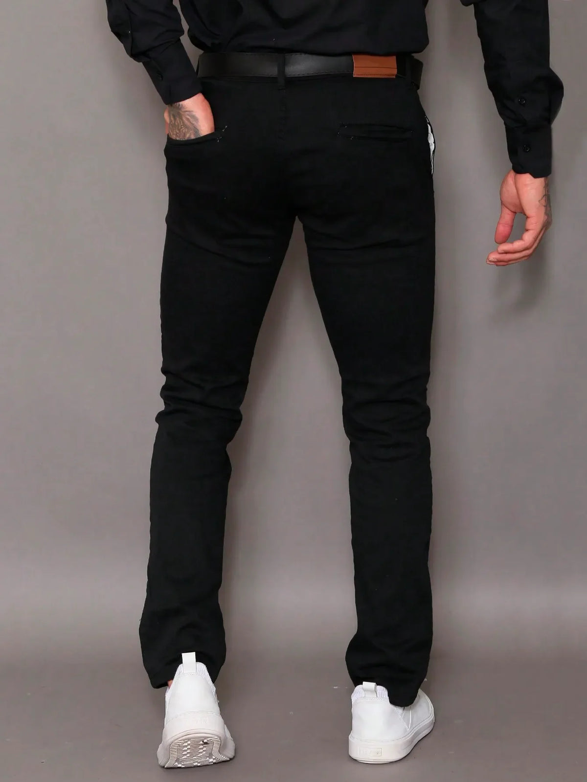 Calça de alfaiataria masculino sarja slim esporte fino com bolsos