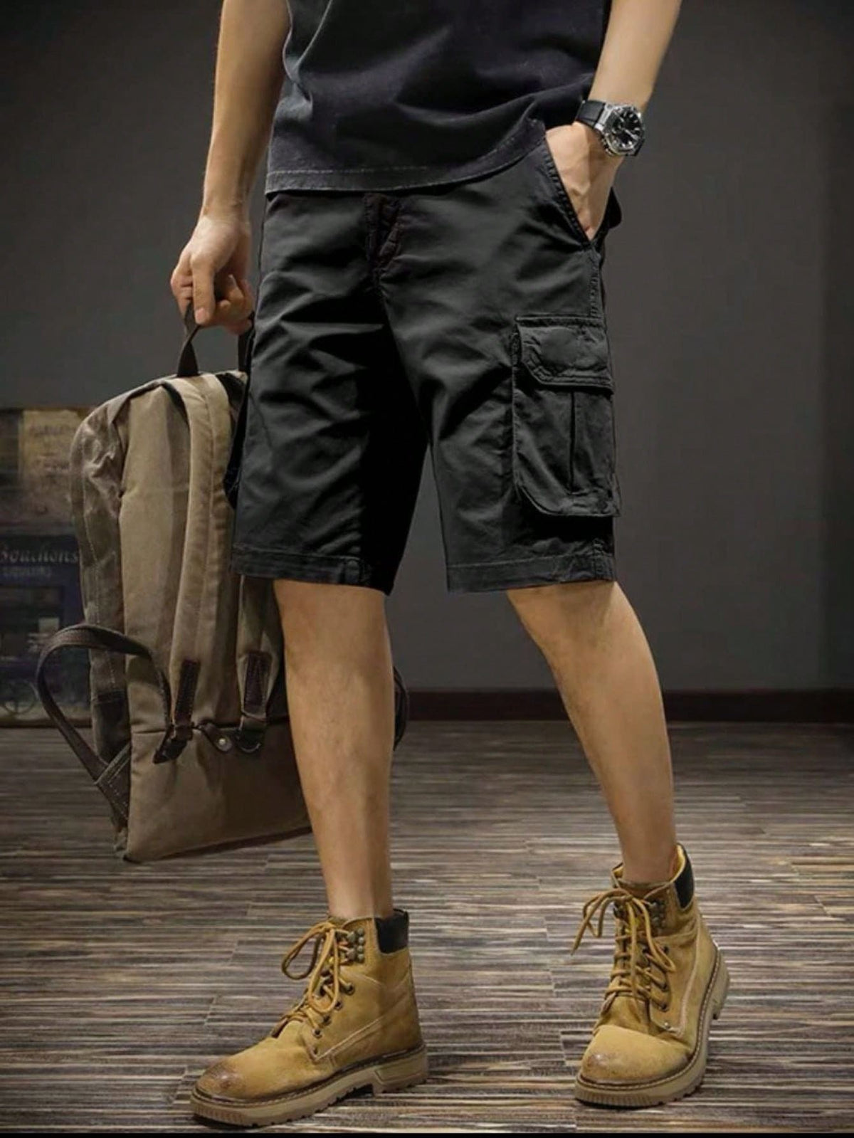 Bermuda cargo com bolso com elástico Streetwear