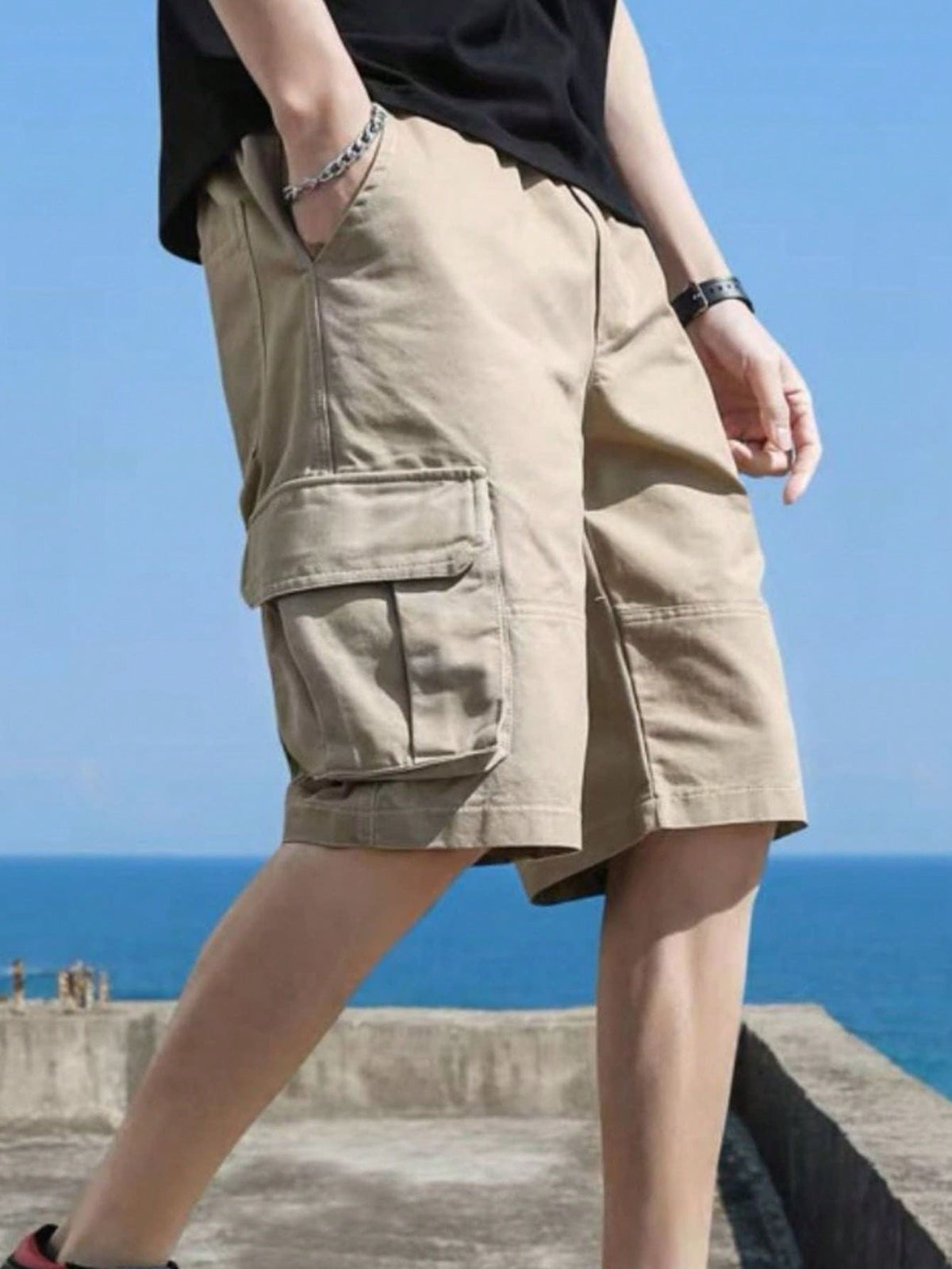 Bermuda cargo com bolso com elástico Streetwear