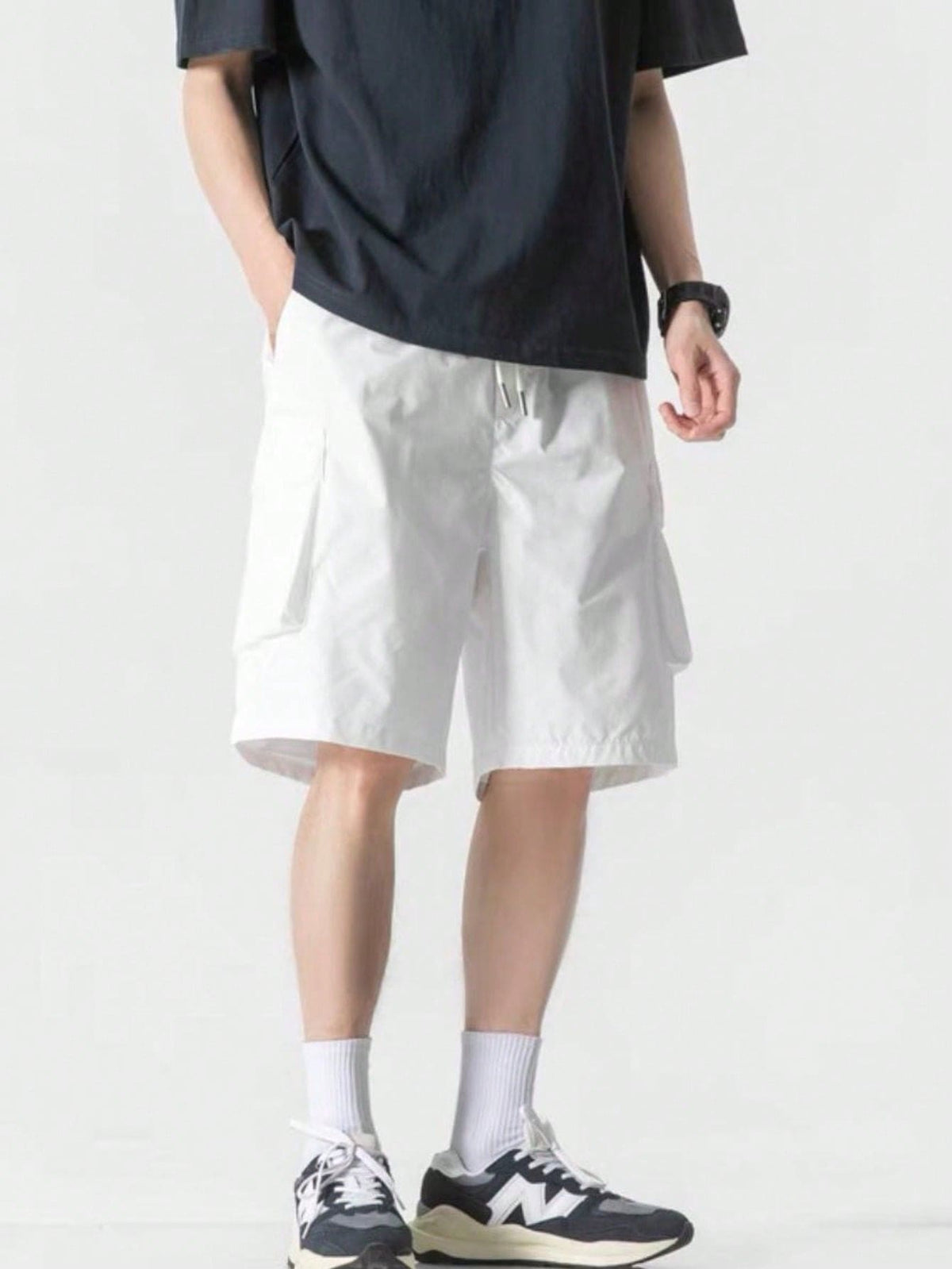 Bermuda cargo com bolso com elástico Streetwear