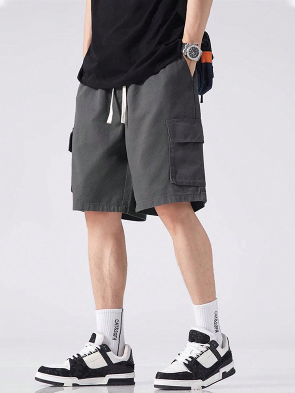 Bermuda cargo com bolso com elástico Streetwear