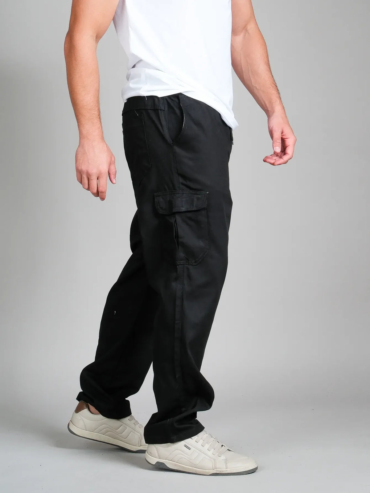 Calca cargo sarja masculino com elásticos