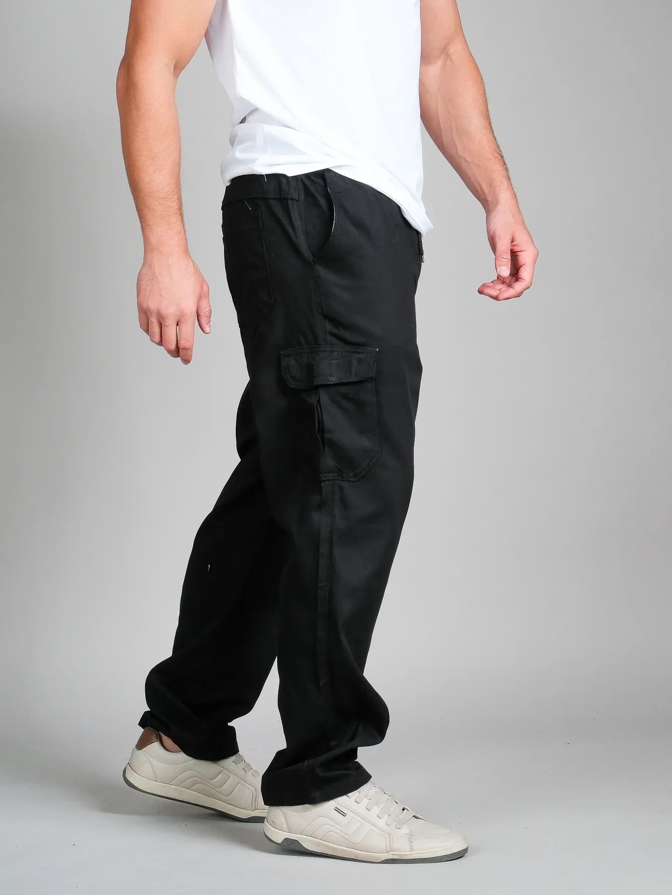 Calca cargo sarja masculino com elásticos
