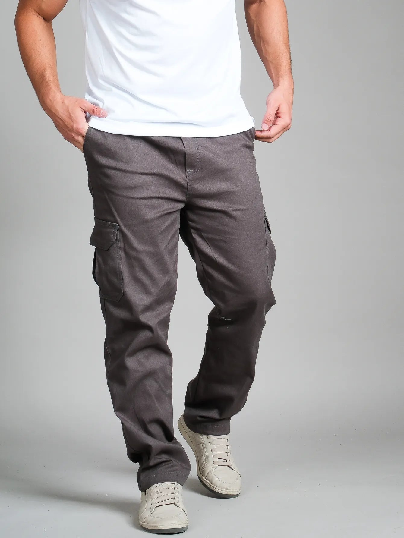 Calca cargo sarja masculino com elásticos