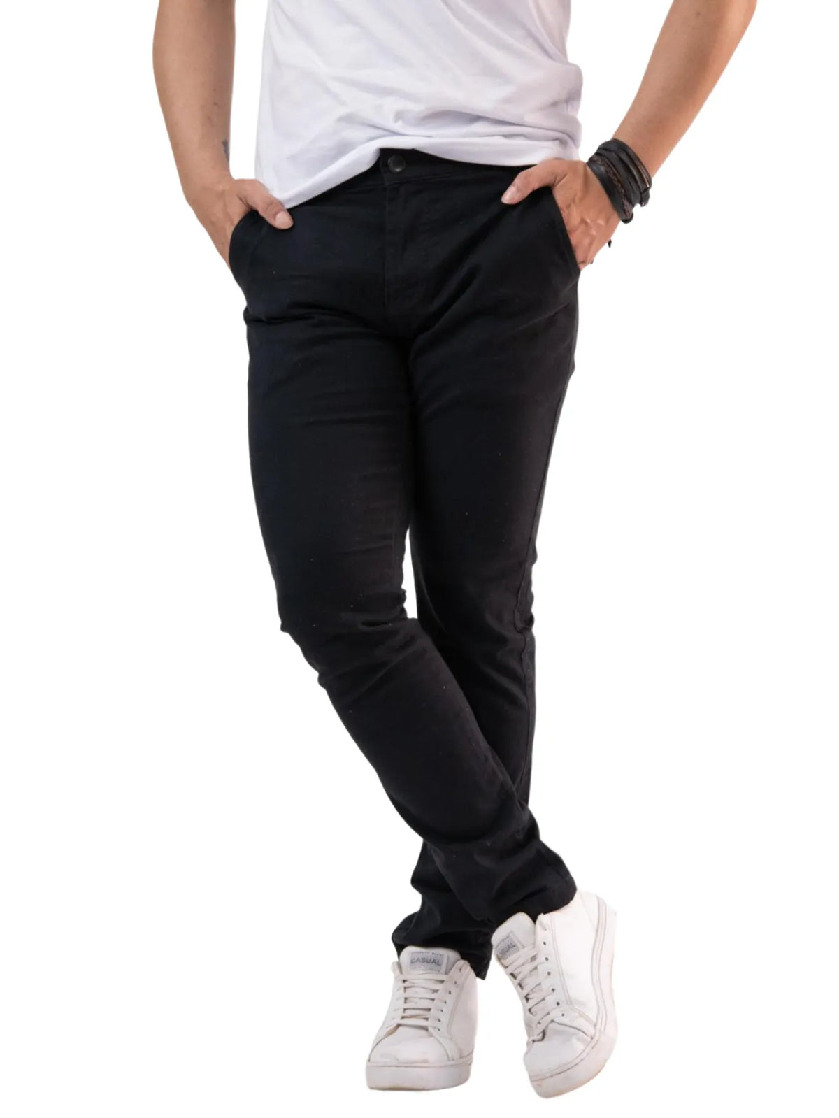Calça masculina tipo alfaiataria sarja brim slim fit com elastano