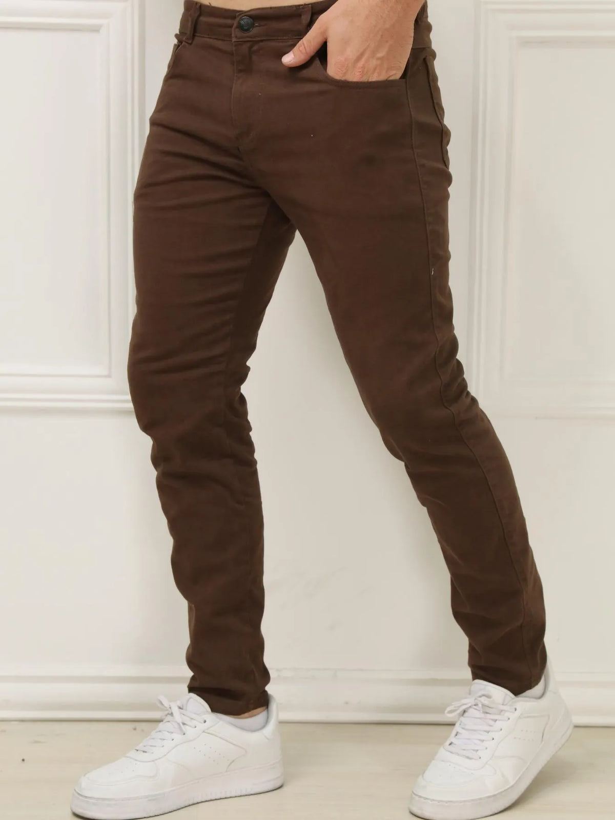 Calça Masculina Sarja Brim Slim com Lycra