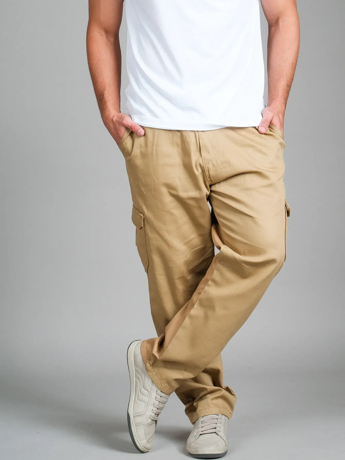 Calca cargo sarja masculino com elásticos